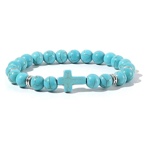 Prayer Men Natural Stone Wood Beads Rosary Hematite Cross Bracelets