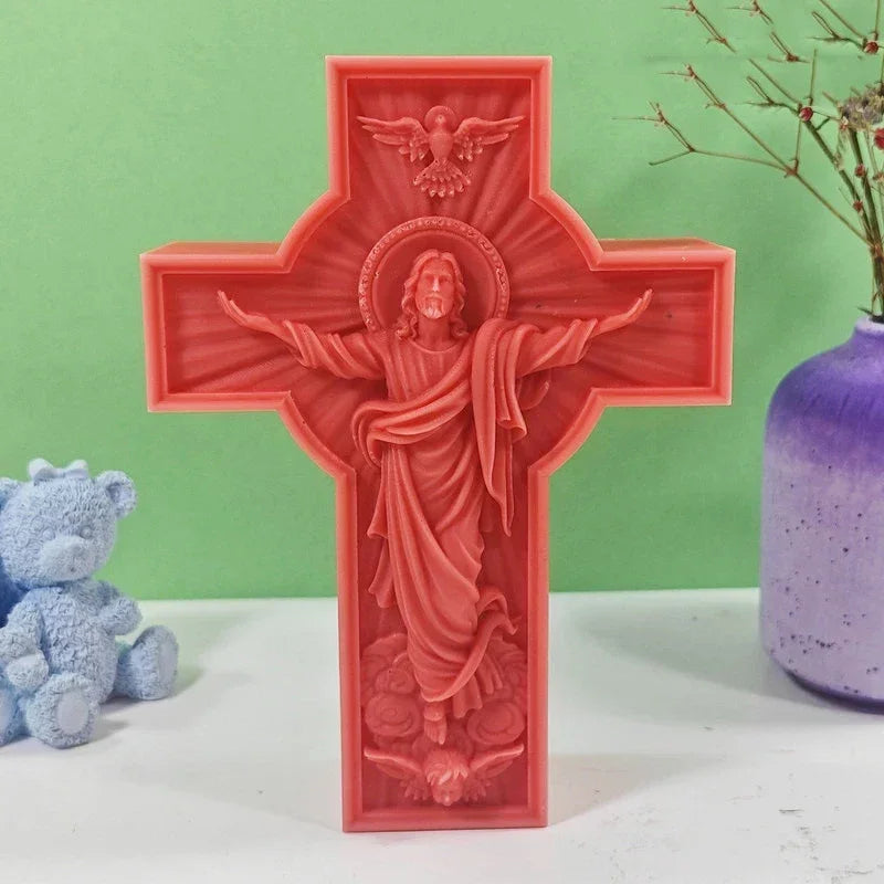 DIY Cross Jesus Statue Silicone Candle Molds Catholic Apostle Portrait
