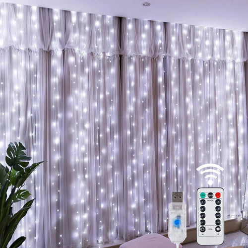 Christmas Lights LED Fairy String Curtain Lights 8 Mode Remote USB