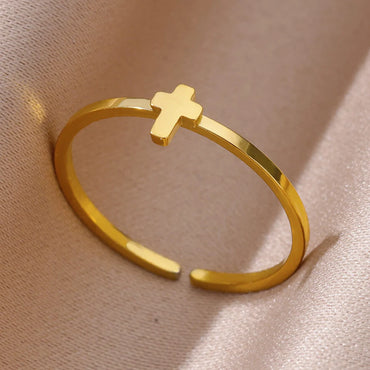 Cross Rings for Women Gold Color Opening Stainless Steel Ring 2024