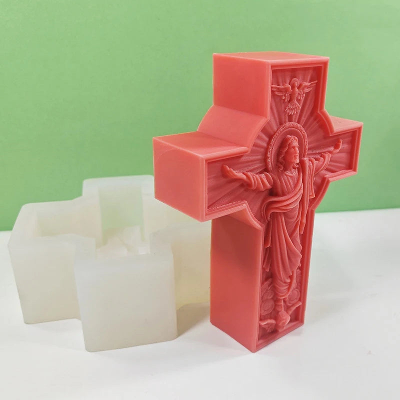 Cross Jesus Statue Silicone Candle Mold Catholic Apostle Portrait