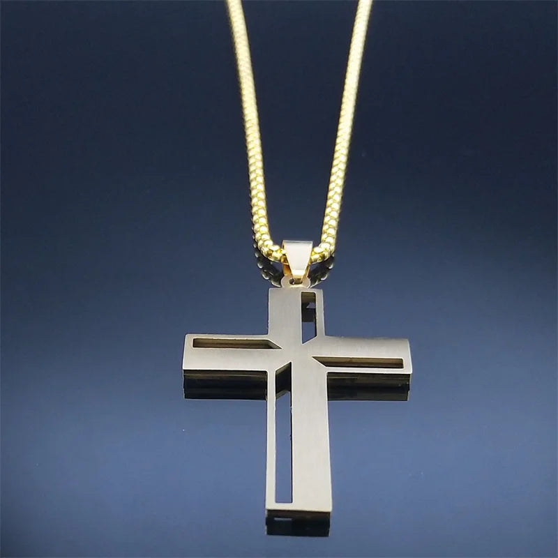 Catholic Crucifix Cross Necklace for Women Men Stainless Steel