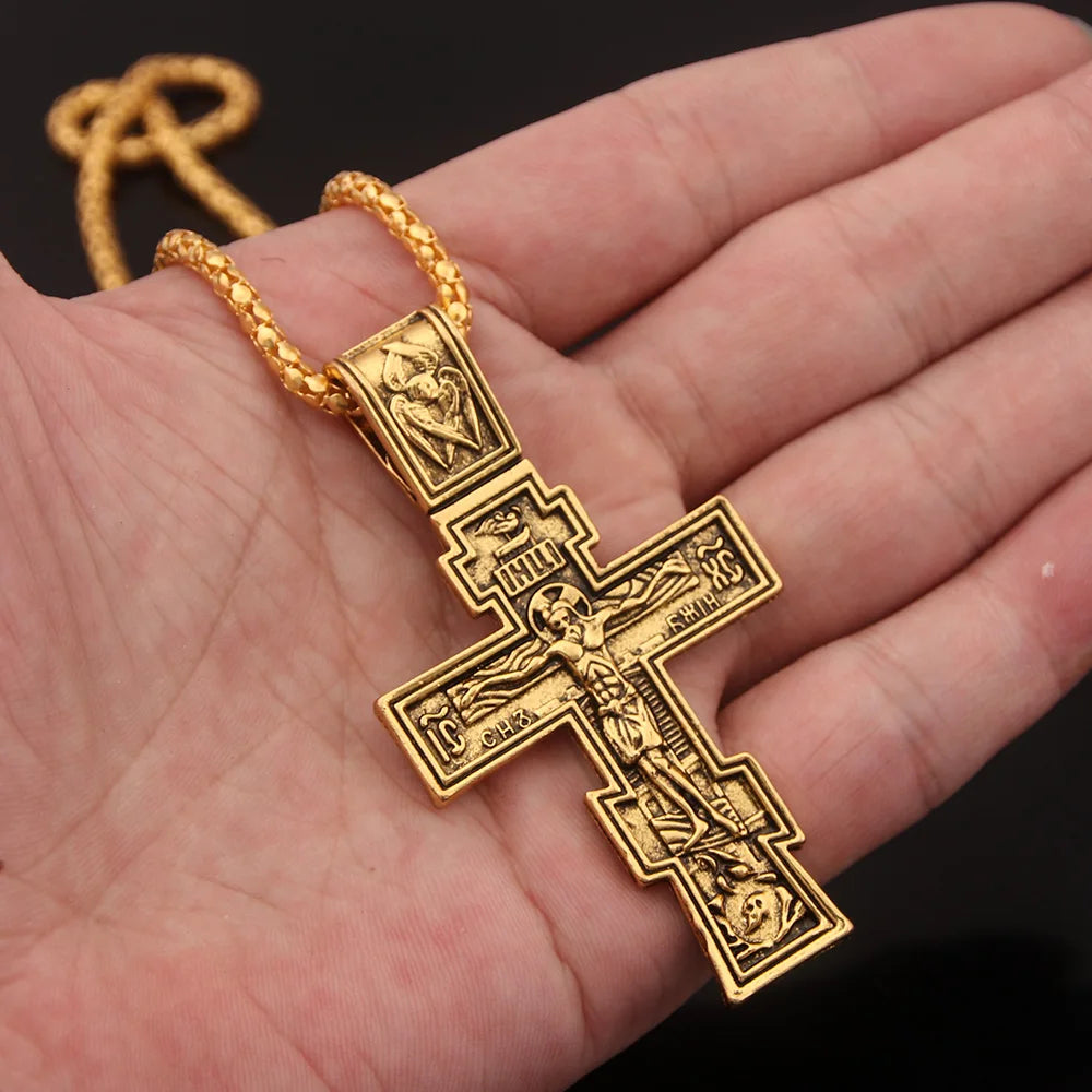 Movie John Wick Jesus Cross Necklace Crucifix Eastern Orthodox Prayer