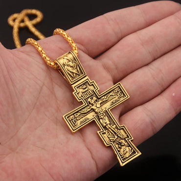 Movie John Wick Jesus Cross Necklace Crucifix Eastern Orthodox Prayer