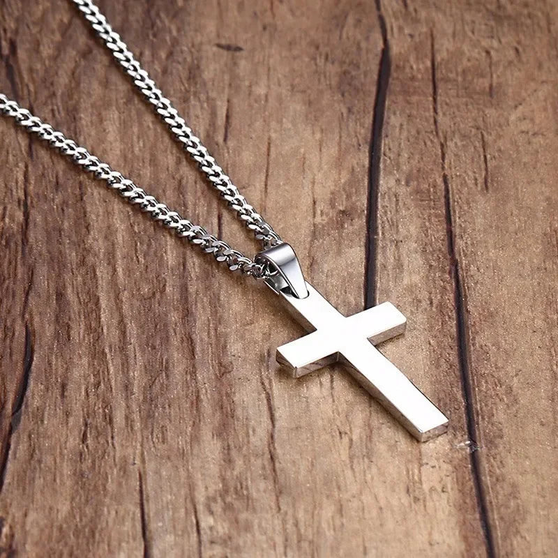 Classic Cross Pendant Necklace For Men Women 24inch Gold Silver Color