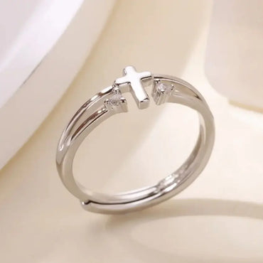 Zircon Cross Rings For Women Gold Color Stainless Steel Crystal Cross