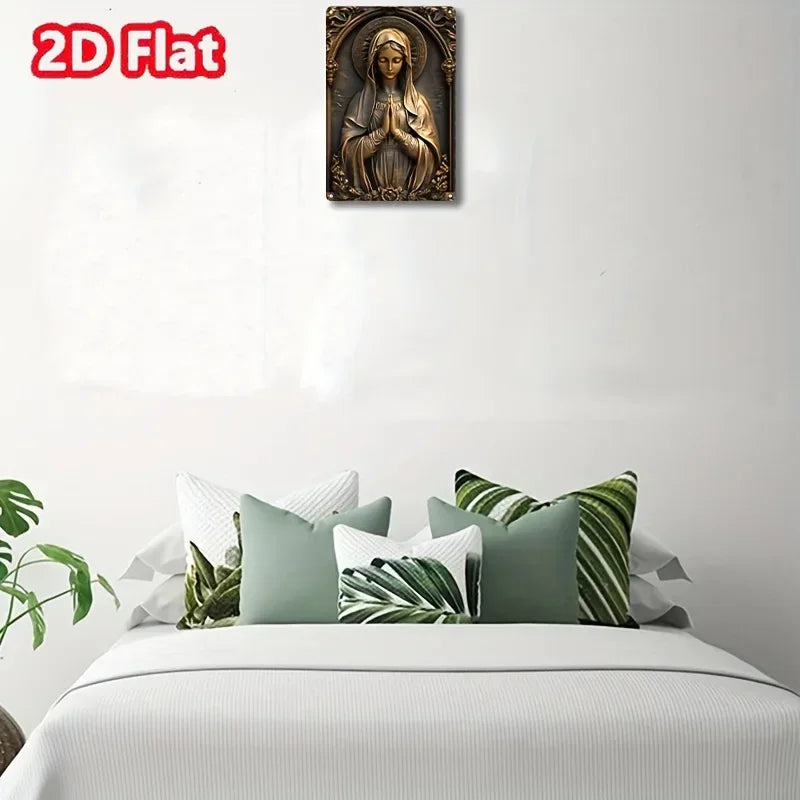 2D Painting-Vintage Bronze Virgin Mary Square Aluminum Signage -