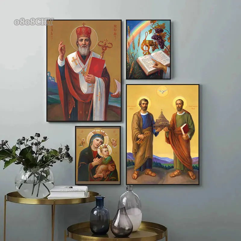 Catholic Art Holy Mother of God，Jesus Christ ，Saint Nicholas Canvas
