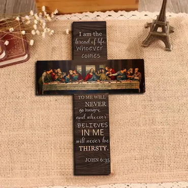 Bread Of Life Last Supper Scene Wooden Sign Cross Wall Art Plaque Home