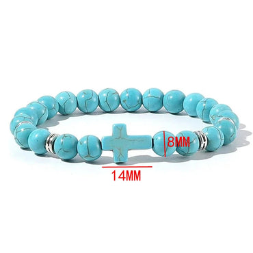 Prayer Men Natural Stone Wood Beads Rosary Hematite Cross Bracelets