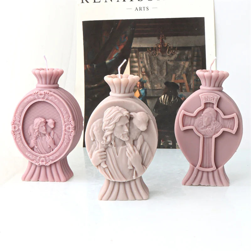 Catholic Statue Pillar Candle Mould DIY Sculpture Portrait Face Mold