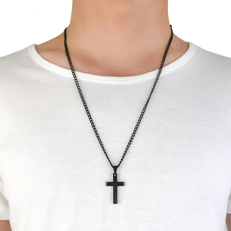 Classic Cross Pendant Necklace For Men Women 24inch Gold Silver Color