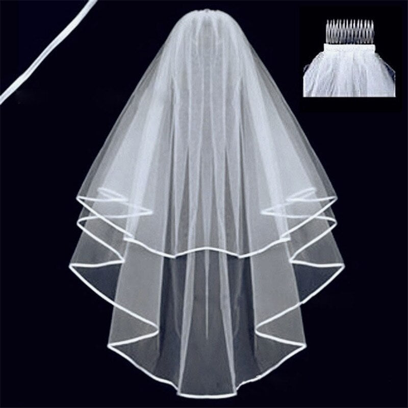 Short Simple Wedding Veil Tulle Two Layer With Comb White Ivory Bridal