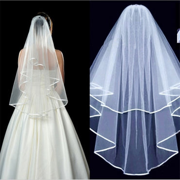 Short Simple Wedding Veil Tulle Two Layer With Comb White Ivory Bridal