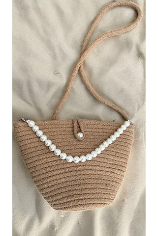 Women dark brown pearl design classic shoulder bag elegant daily