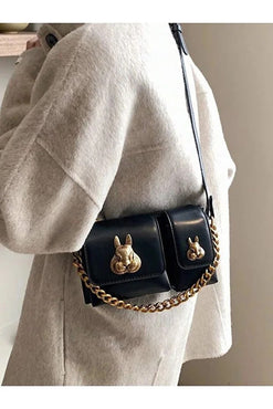 Women black baguette bag squirrel accessory design elegant shoulder