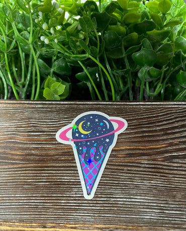 Cosmic Ice Cream Cone Sticker, Die Cut Sticker, Purple and White, Boho