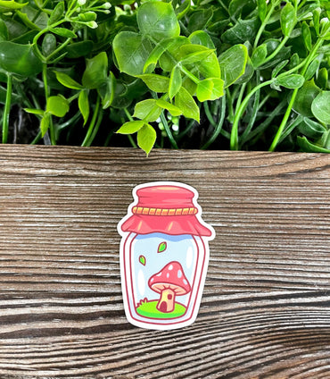 Mushroom in a Mason Jar, Die Cut Vinyl Sticker, Boho Fun, Water