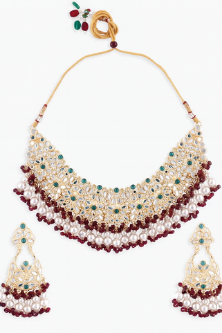 Traditional Gold Floral Necklace & Earrings Set