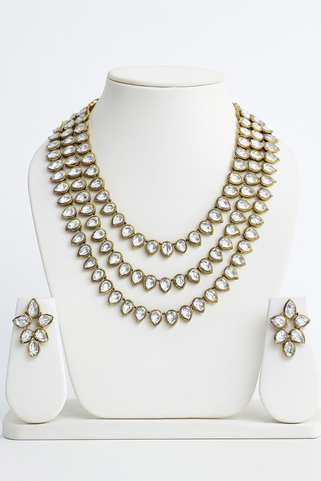 Gold Pearl Leaf Jewelry Set with Perfume Accent