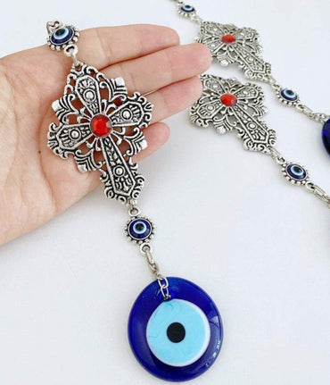 Cross Evil Eye Wall Hanging, Evil Eye Home Decor, Religious Wall Decor