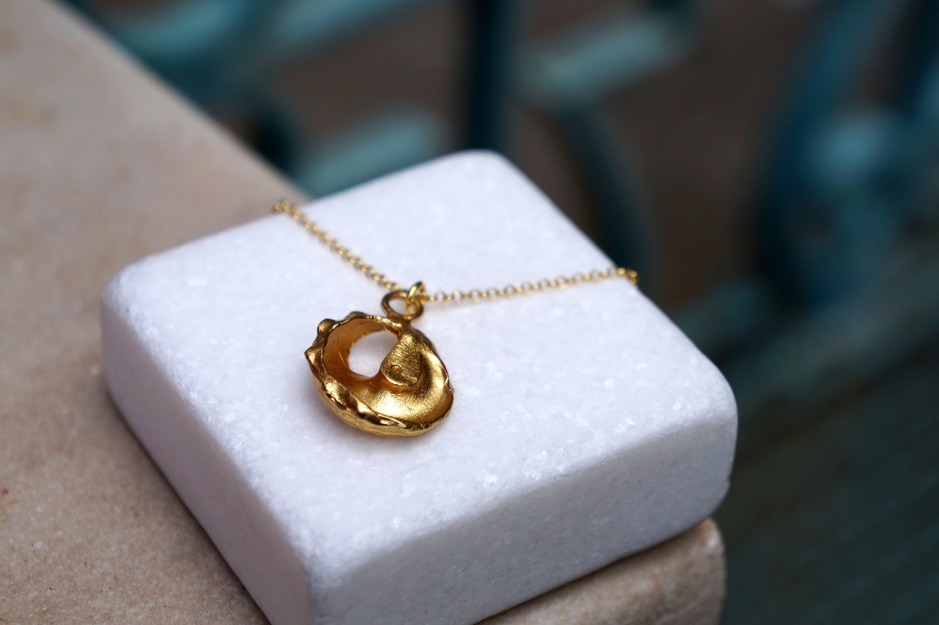 Solid Gold Sea Shell Pendant - 14K Gold Necklace for Women | Handmade