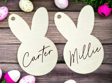 Personalized Easter Basket Name Tag - Minimalist Egg and Bunny Design