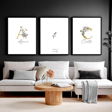 First year of marriage anniversary gift | set of 3 wall art prints