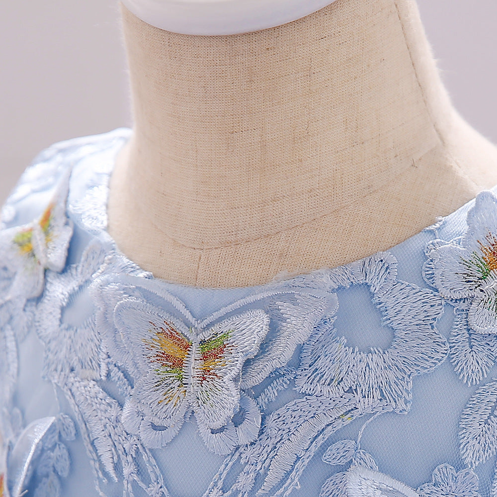 Baby Girl Butterfly Patched Graphic Sleeveless Western Style Baptism B