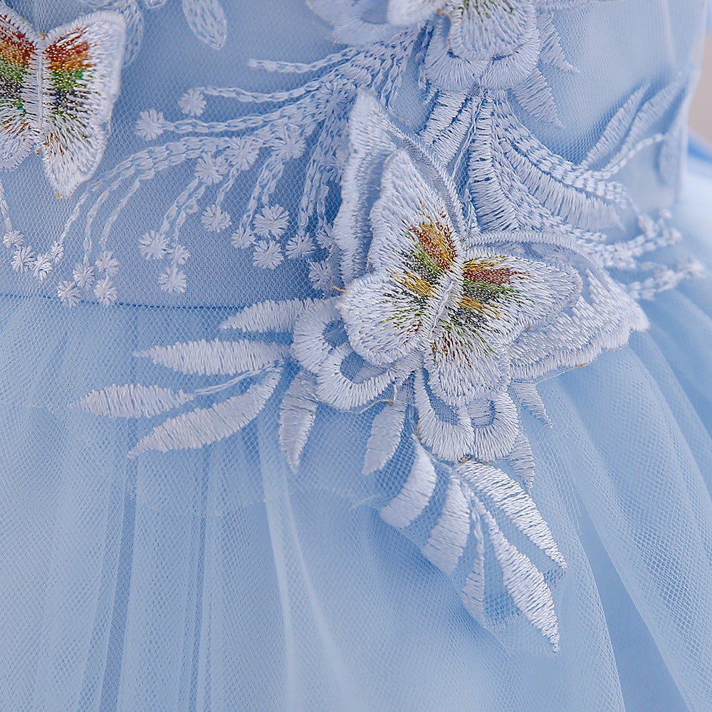 Baby Girl Butterfly Patched Graphic Sleeveless Western Style Baptism B