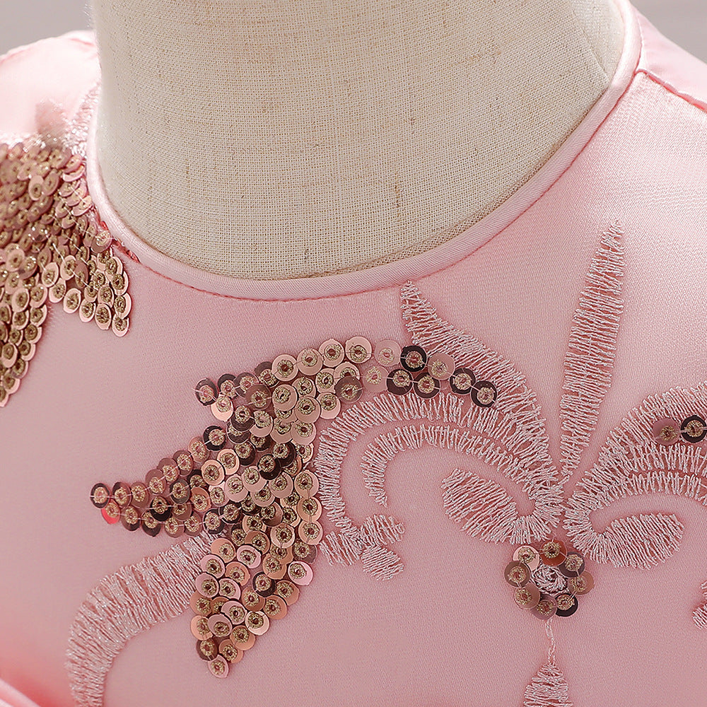 Baby Girl Sequins Patched Design Sleeveless Tutu Style Baptism