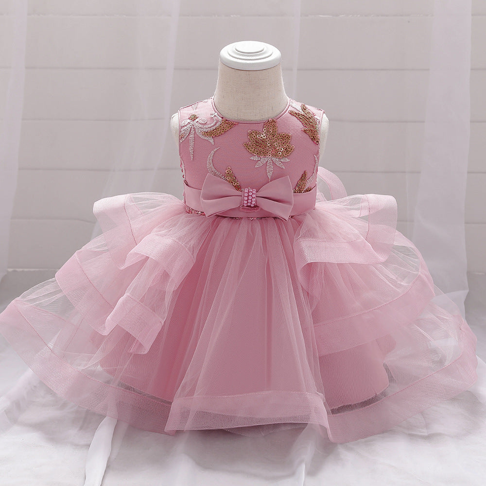 Baby Girl Sequins Patched Design Sleeveless Tutu Style Baptism