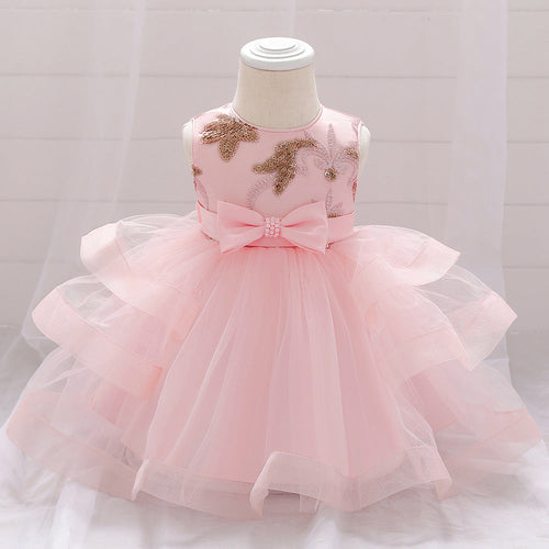 Baby Girl Sequins Patched Design Sleeveless Tutu Style Baptism