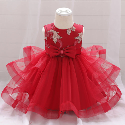 Baby Girl Sequins Patched Design Sleeveless Tutu Style Baptism