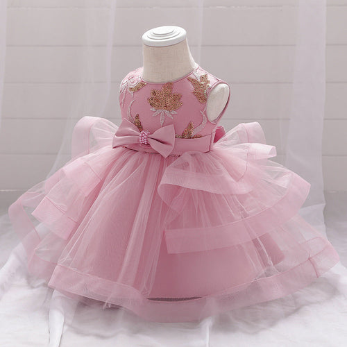 Baby Girl Sequins Patched Design Sleeveless Tutu Style Baptism