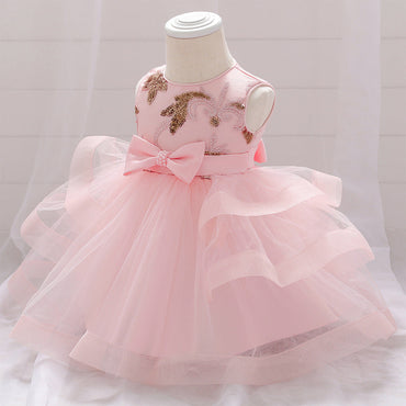 Baby Girl Sequins Patched Design Sleeveless Tutu Style Baptism