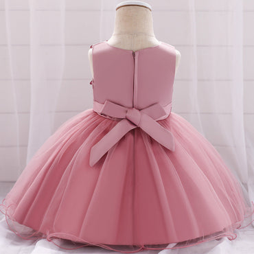 Baby Girl Butterfly Patched Graphic Sleeveless Western Style Baptism B