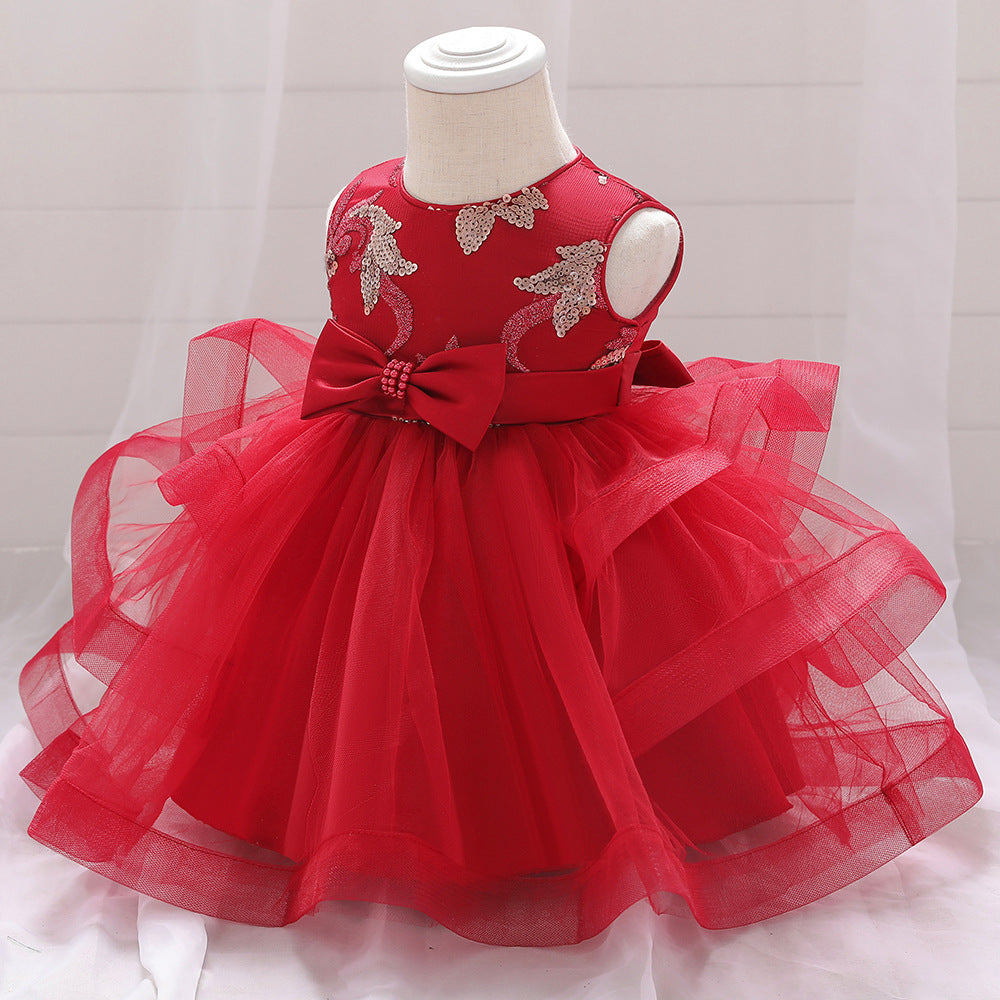 Baby Girl Sequins Patched Design Sleeveless Tutu Style Baptism