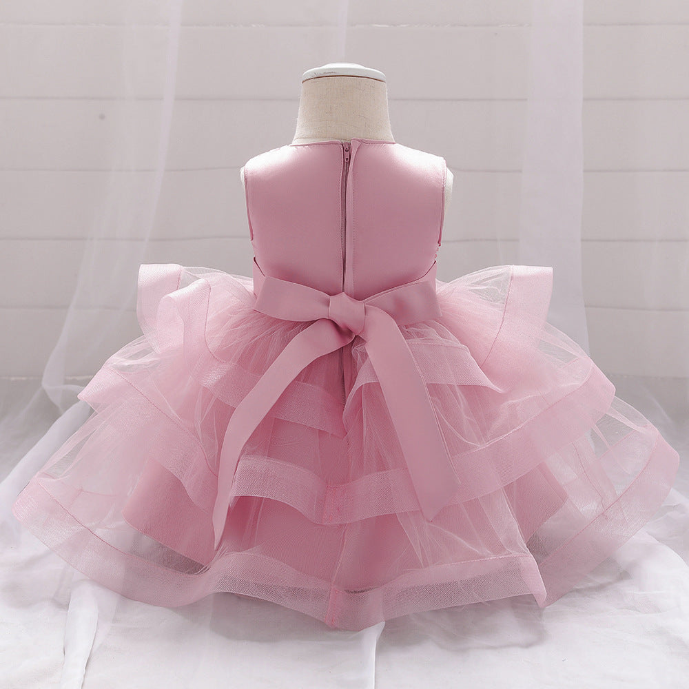 Baby Girl Sequins Patched Design Sleeveless Tutu Style Baptism