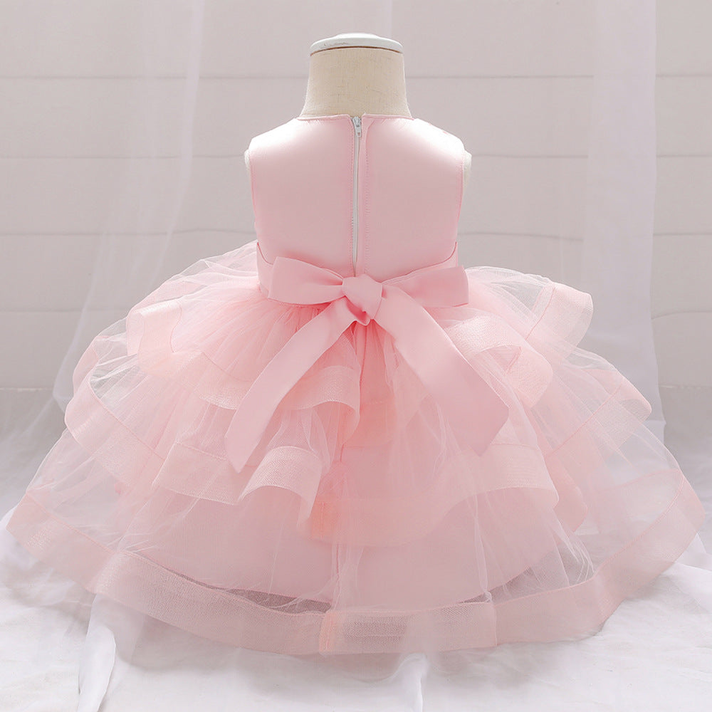 Baby Girl Sequins Patched Design Sleeveless Tutu Style Baptism