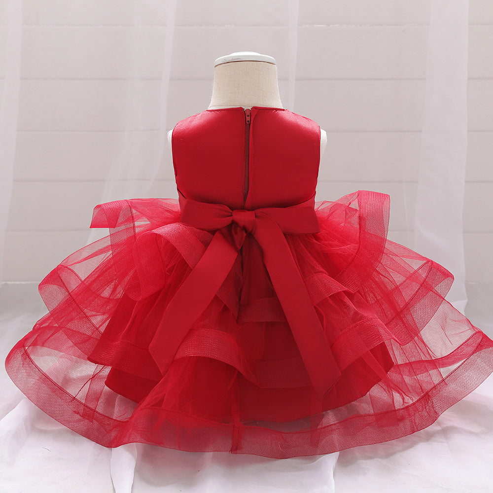Baby Girl Sequins Patched Design Sleeveless Tutu Style Baptism