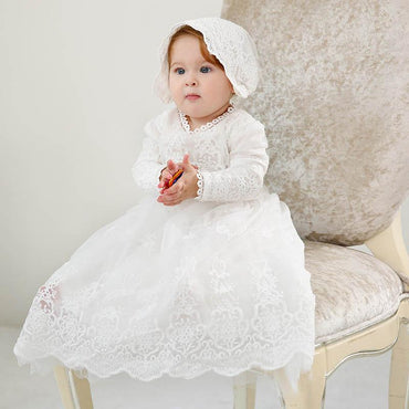 New lace baby girl baptism gown christening dress princess long baby